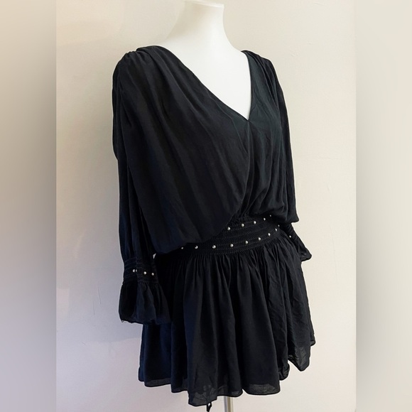 Yves Saint Laurent Black V-Neck Blousin Mini Western Dress Fall Summer Chic Goth - Picture 2 of 12
